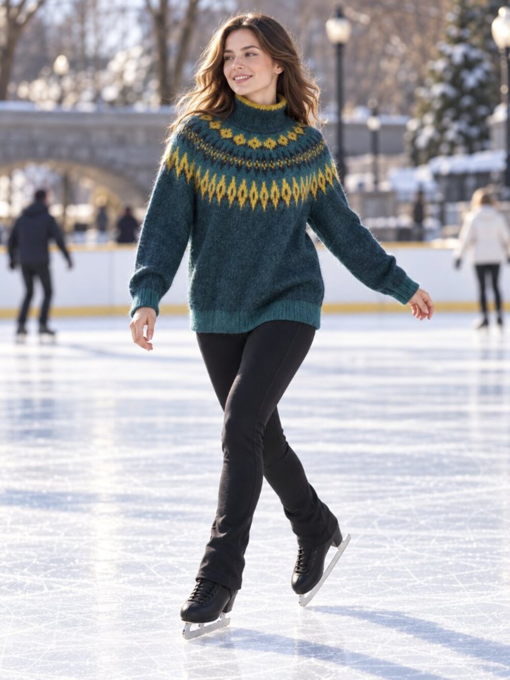 H&M Women’s Fair Isle Alpaca Wool-Blend Turtleneck Sweater Teal Size 12